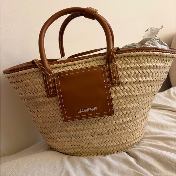 Jacquemus Handbags - Jacquemus Natural Woven Tote with Tan Accents